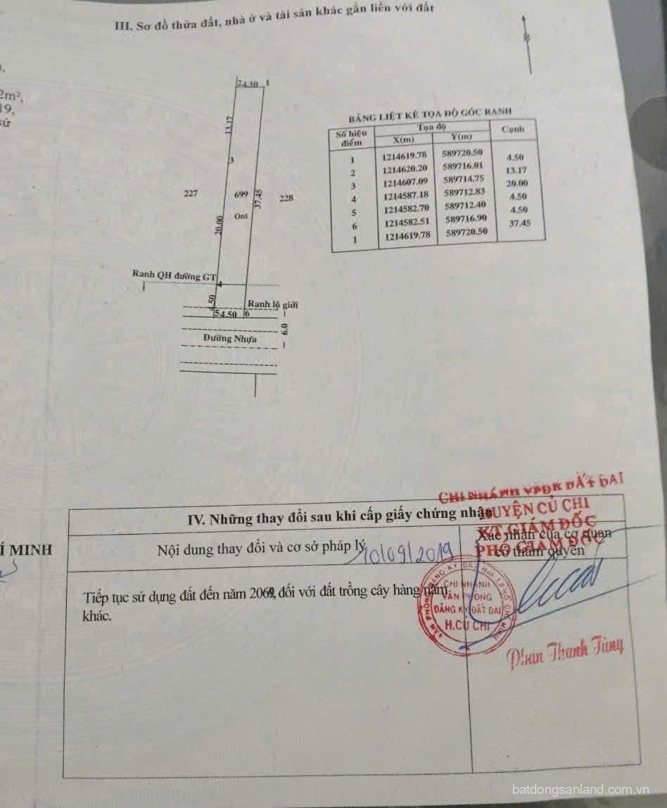 Bán đất mặt tiền Trần Thị Lan, Tân Thạnh Tây dt 166,5 m2 full thổ giá 2,8 tỷ